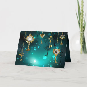 Antique Skeleton Keys on Green Background Thank You Card