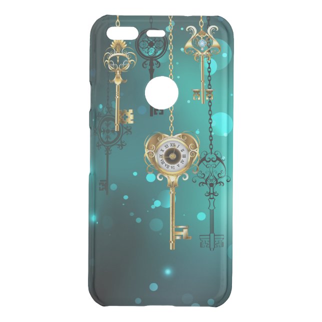 Antique Skeleton Keys on Green Background Uncommon Google Pixel Case (Back)
