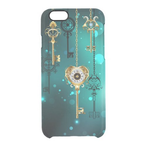 Antique Skeleton Keys on Green Background Clear iPhone 66S Case