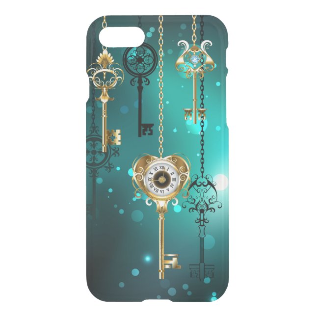 Antique Skeleton Keys on Green Background Uncommon iPhone Case (Back)
