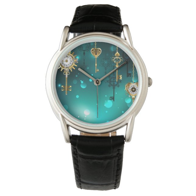 Antique Skeleton Keys on Green Background Watch (Front)
