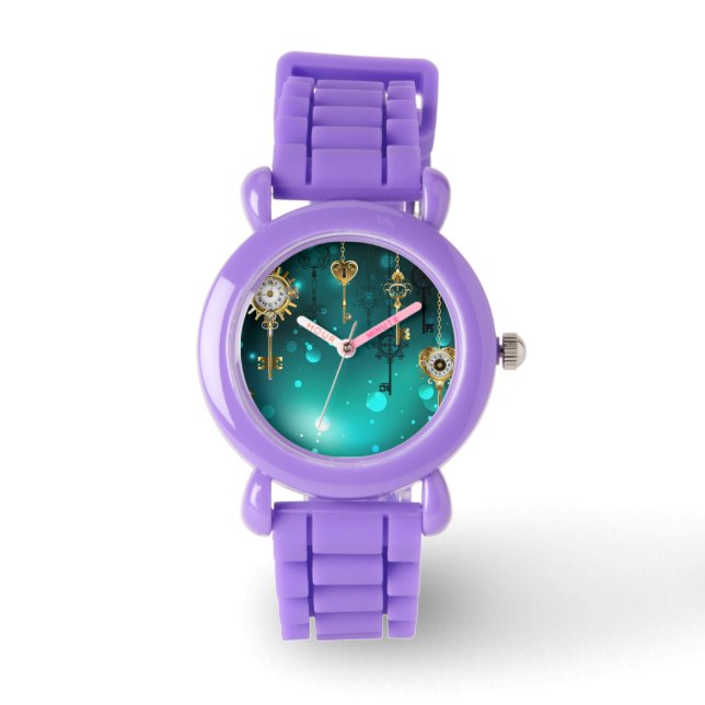 Antique Skeleton Keys on Green Background Watch (Front)