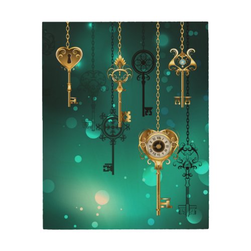 Antique Skeleton Keys on Green Background Wood Wall Art