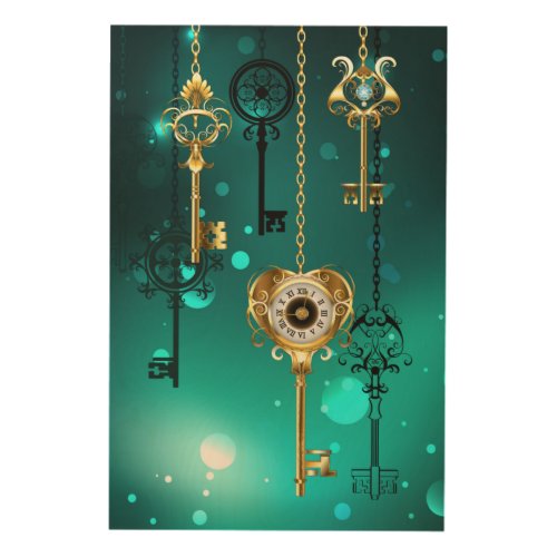 Antique Skeleton Keys on Green Background Wood Wall Art