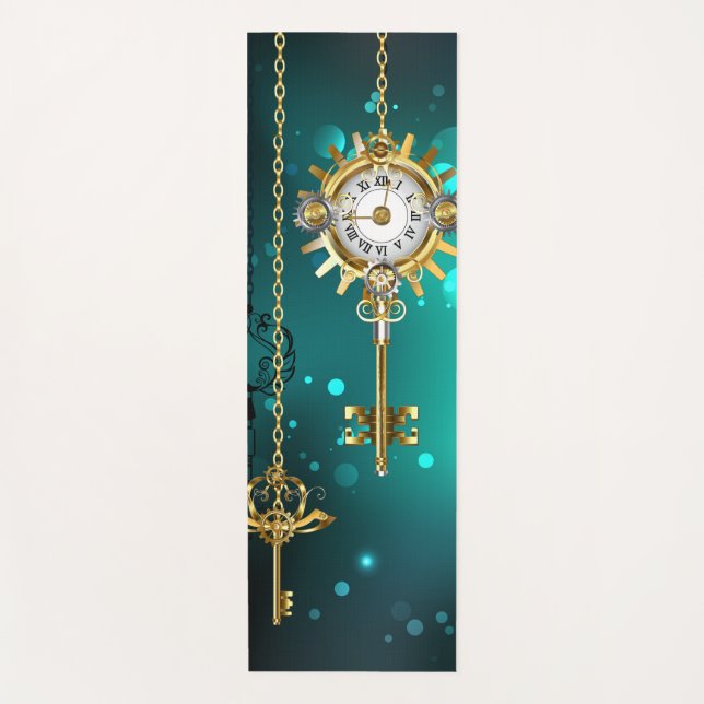 Antique Skeleton Keys on Green Background Yoga Mat (Front)