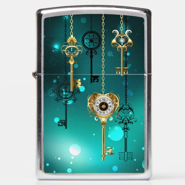 Antique Skeleton Keys on Green Background Zippo Lighter (Front)