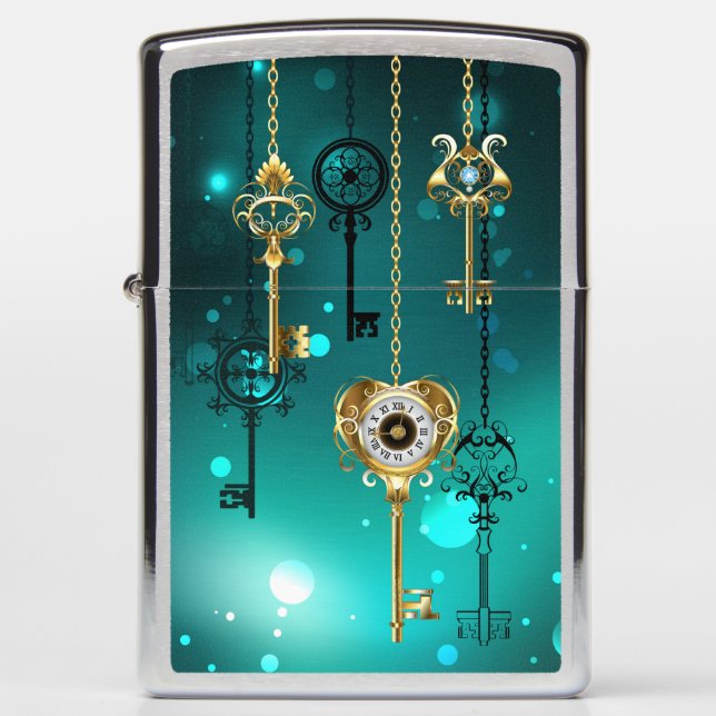 Antique Skeleton Keys on Green Background Zippo Lighter (Front)