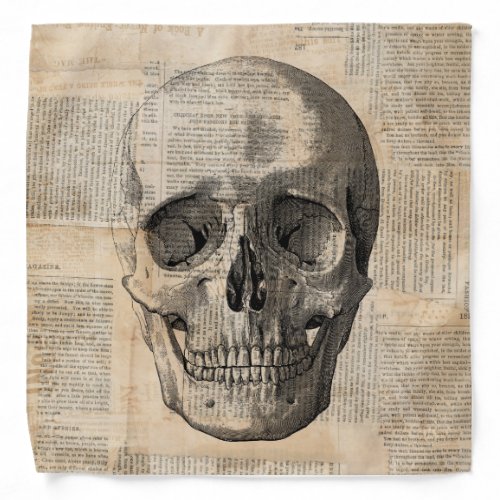 Antique Skull Illustration Vintage Art News Print Bandana