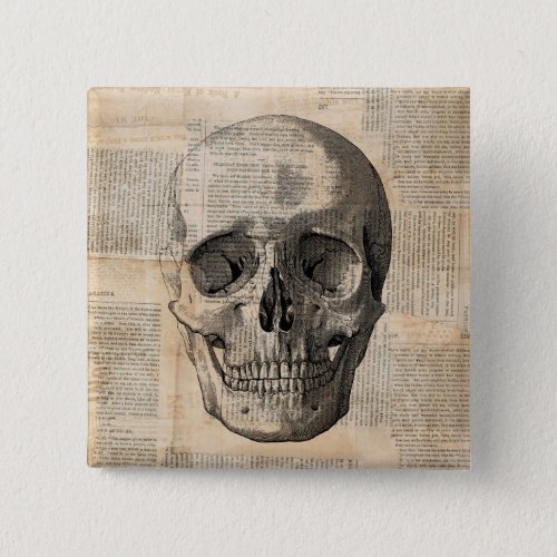 Antique Skull Illustration Vintage Art News Print Button