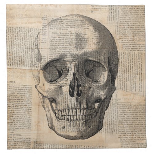 Antique Skull Illustration Vintage Art News Print Cloth Napkin