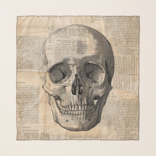 Antique Skull Illustration Vintage Art News Print Scarf