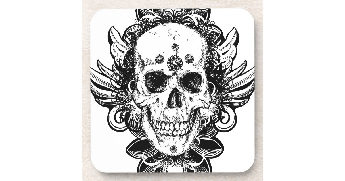 Antique skull line art Fantasy horror art Coaster | Zazzle