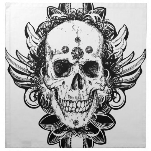 Antique skull line art Fantasy horror art Cloth Napkins | Zazzle