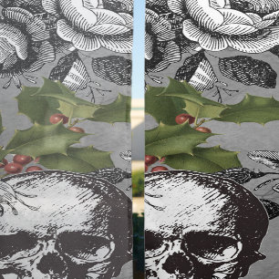 ANTIQUE SKULLS BLACK GRAY ROSES SHEER CURTAINS