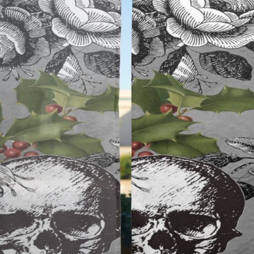 ANTIQUE SKULLS BLACK GRAY ROSES  SHEER CURTAINS