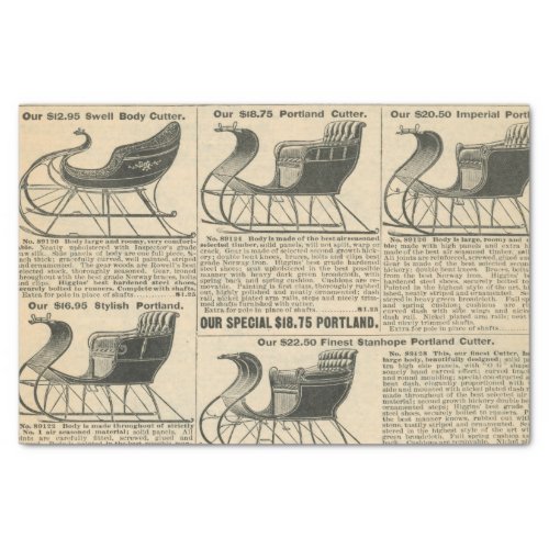 Antique Sleigh Catalog Page Newsprint Tissue Paper