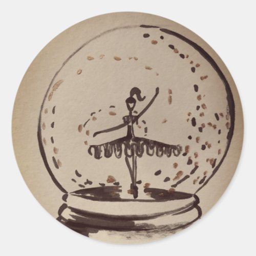 Antique Snow Globe Ballerina Classic Round Sticker