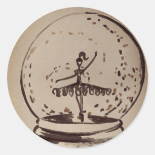 Antique Snow Globe Ballerina Classic Round Sticker