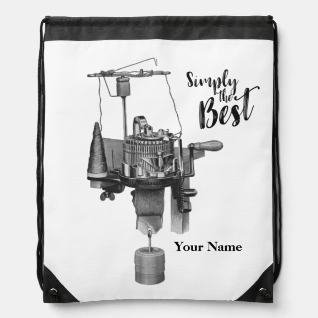 Antique Sock Knitting Machine Line Drawing Drawstr Drawstring Bag (Front)