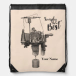 Antique Sock Knitting Machine Line Drawing Drawstring Bag