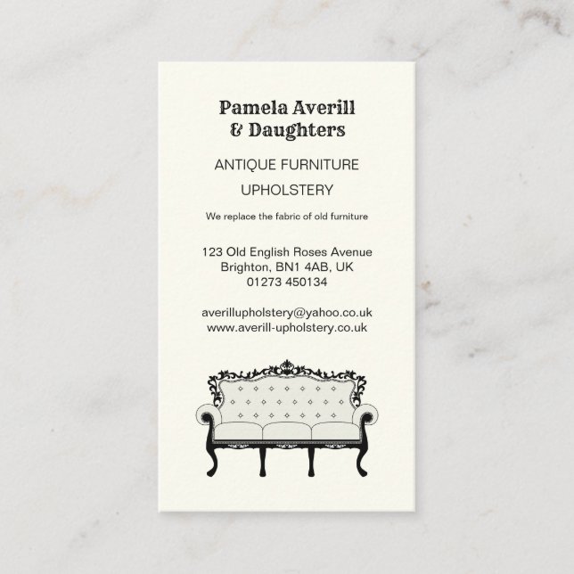 Antique Sofa, Vintage Upholstery Business Card (Front)