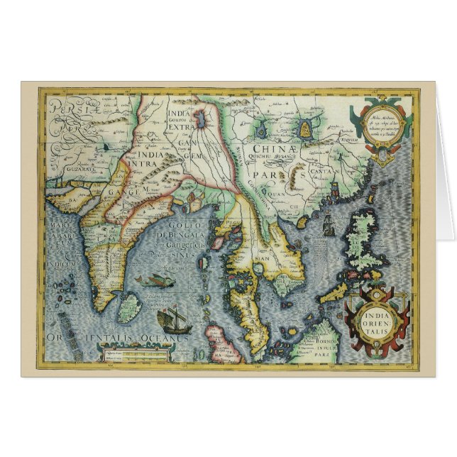 Antique Southeast Asian Map by Mercator / Hondius Cards (Front Horizontal)