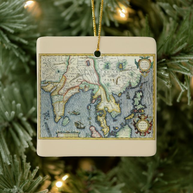 Antique Southeast Asian Map by Mercator / Hondius Ceramic Ornament (Tree)