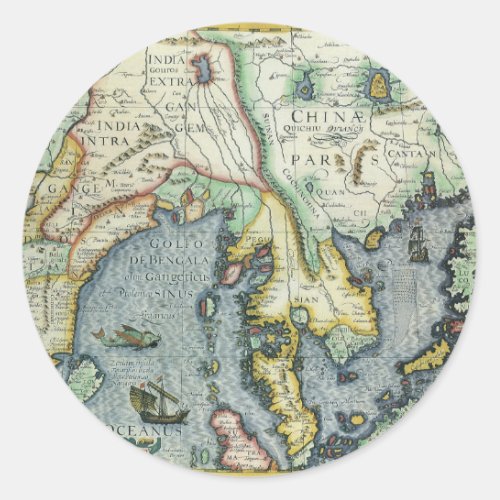 Antique Southeast Asian Map by Mercator  Hondius Classic Round Sticker