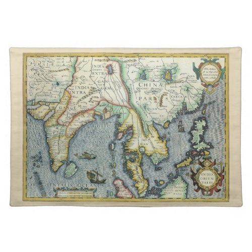Antique Southeast Asian Map by Mercator  Hondius Cloth Placemat