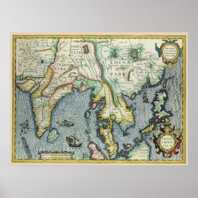 Antique Southeast Asian Map by Mercator / Hondius Poster (Front)