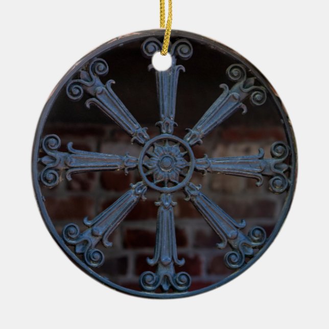 Antique Southern Wrought Iron Window Guard   Ceramic Ornament (Front)