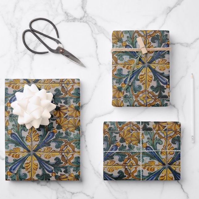 Antique Spanish Tile Wrapping Paper Sheets (Front)