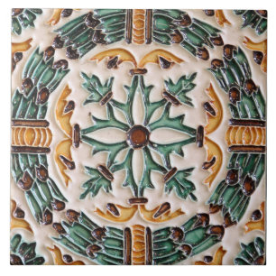Antique Spanish Vintage Majolica Ceramic Tile