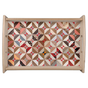Antique Spool Pattern Patchwork Quilt Serving Tray
