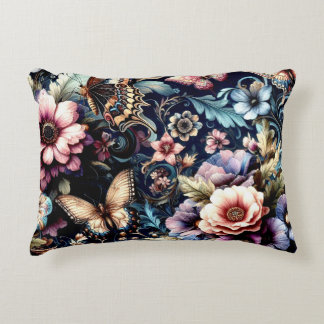 Antique Spring Flowers and Butterflies Accent Pillow