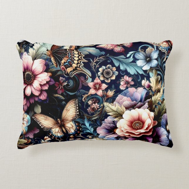 Antique Spring Flowers and Butterflies  Accent Pillow (Front)