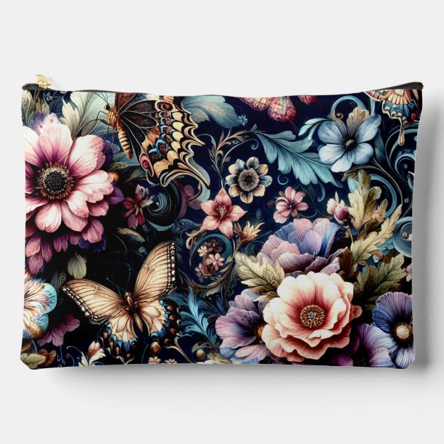Antique Spring Flowers and Butterflies  Accessory Pouch (Front)