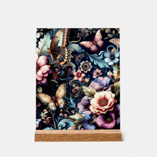 Antique Spring Flowers and Butterflies  Acrylic Sign