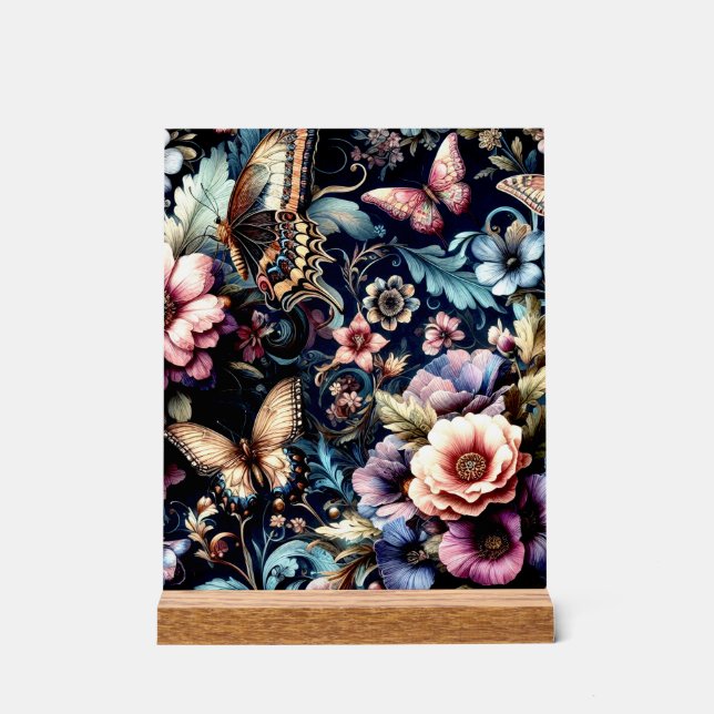 Antique Spring Flowers and Butterflies  Acrylic Sign (Front)