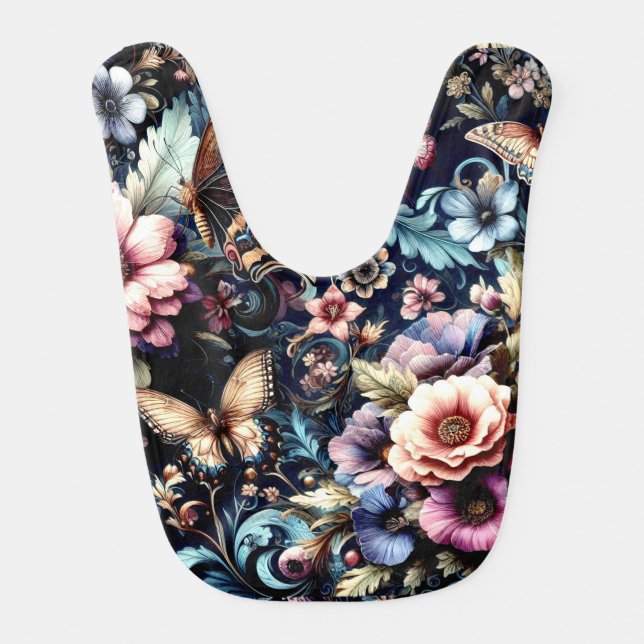 Antique Spring Flowers and Butterflies  Baby Bib (Front)