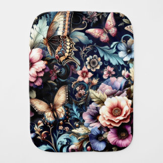 Antique Spring Flowers and Butterflies  Baby Burp Cloth