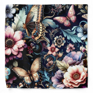 Antique Spring Flowers and Butterflies Bandana