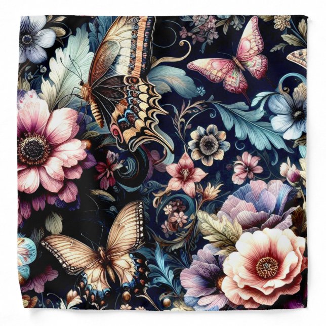 Antique Spring Flowers and Butterflies  Bandana (Front)