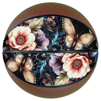 Antique Spring Flowers and Butterflies  Basketball