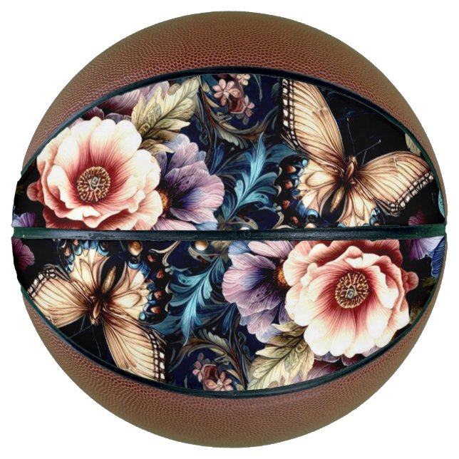 Antique Spring Flowers and Butterflies  Basketball (Front)