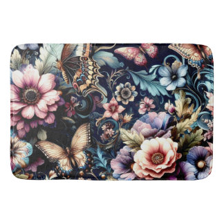 Antique Spring Flowers and Butterflies  Bath Mat