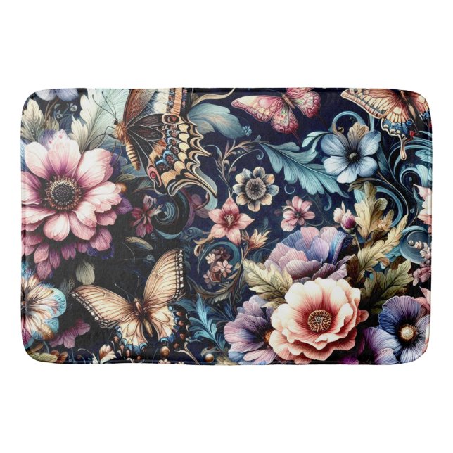 Antique Spring Flowers and Butterflies  Bath Mat (Front)