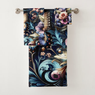 Antique Spring Flowers and Butterflies Bath Towel Set