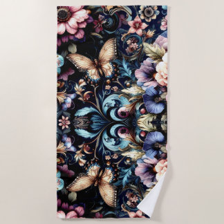Antique Spring Flowers and Butterflies  Beach Towel