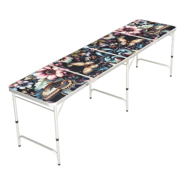 Antique Spring Flowers and Butterflies  Beer Pong Table (Angled)